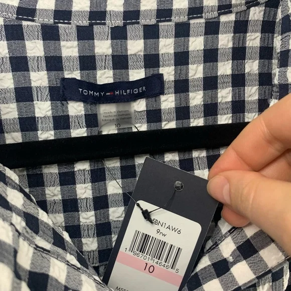 NWT Tommy Hilfiger Navy Gingham Sleeveless Belted Midi Dress, size 10 - Picture 4 of 16